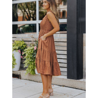 Solid color pleated sleeveless dress A-line skirt 619584