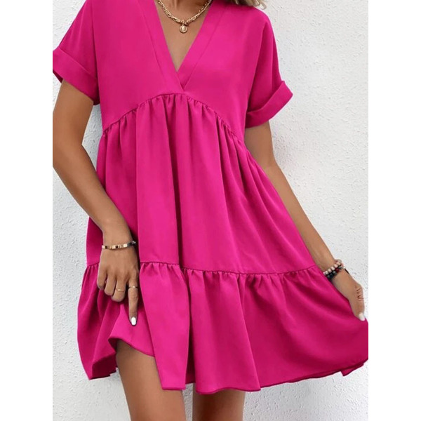 Solid color short-sleeved dress knee-length skirt 6111951