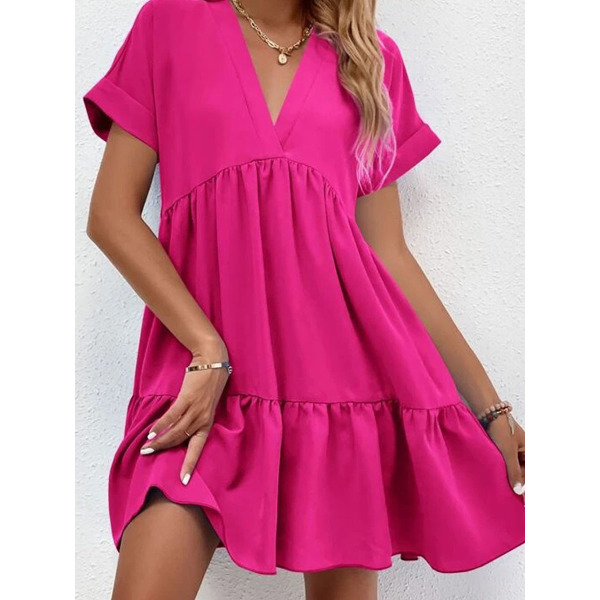 Solid color short-sleeved dress knee-length skirt 6111951
