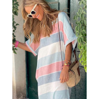 Striped color matching print dress full skirt 6114803