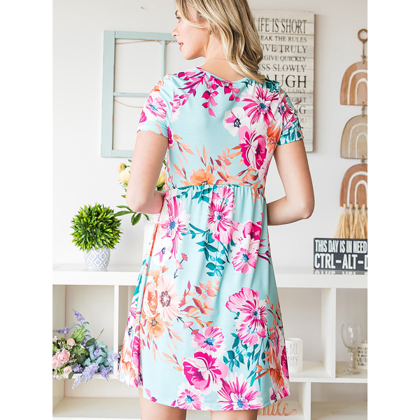 Summer Plant flower print dress knee-length skirt 6113816