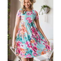 Summer Plant flower print dress knee-length skirt 6113816