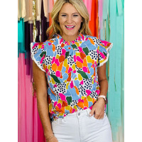 Chiffon shirt high neck ruffled short sleeve top LC25120398