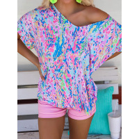 Floral painted T-shirt loose short sleeve top LC25219625