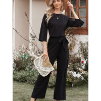 Niche design pant belt wide leg pants 64610