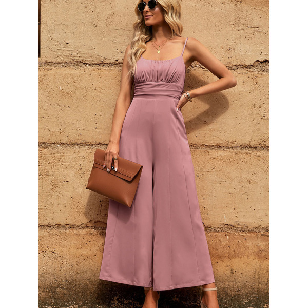 Sleeveless romper high-waisted straight-leg pants 6411651
