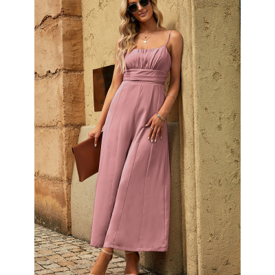 Sleeveless romper high-waisted straight-leg pants 6411651