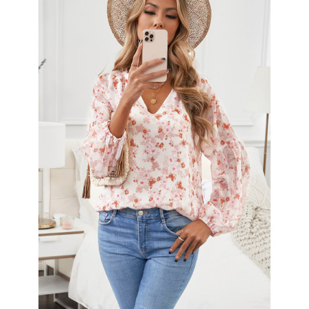 V-neck pullover short-sleeved shirt embroidered dot top 25112477