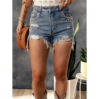 Washed jeans to make old high-waisted shorts 7831171