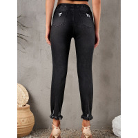 Washed nine-point jeans elastic lace-up shorts 782148