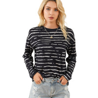 Striped crew neck casual loose bottoming shirt 24110920