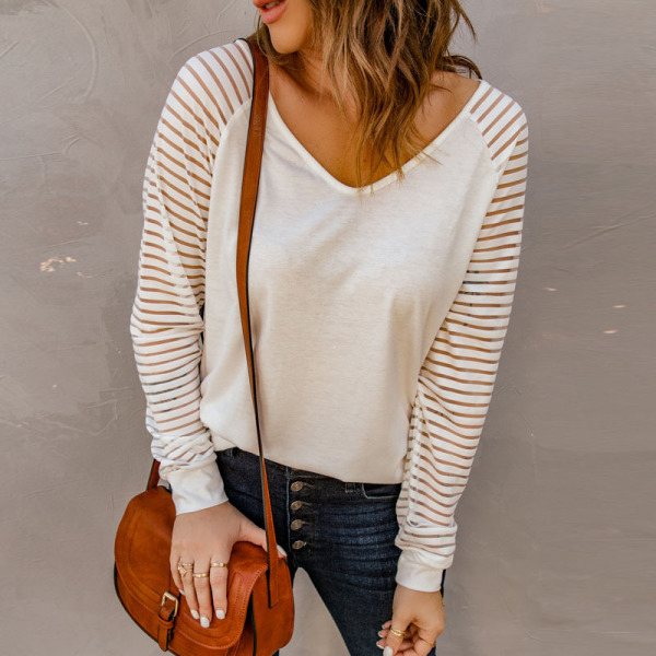 Transparent striped long sleeves simple V-neck 24110917